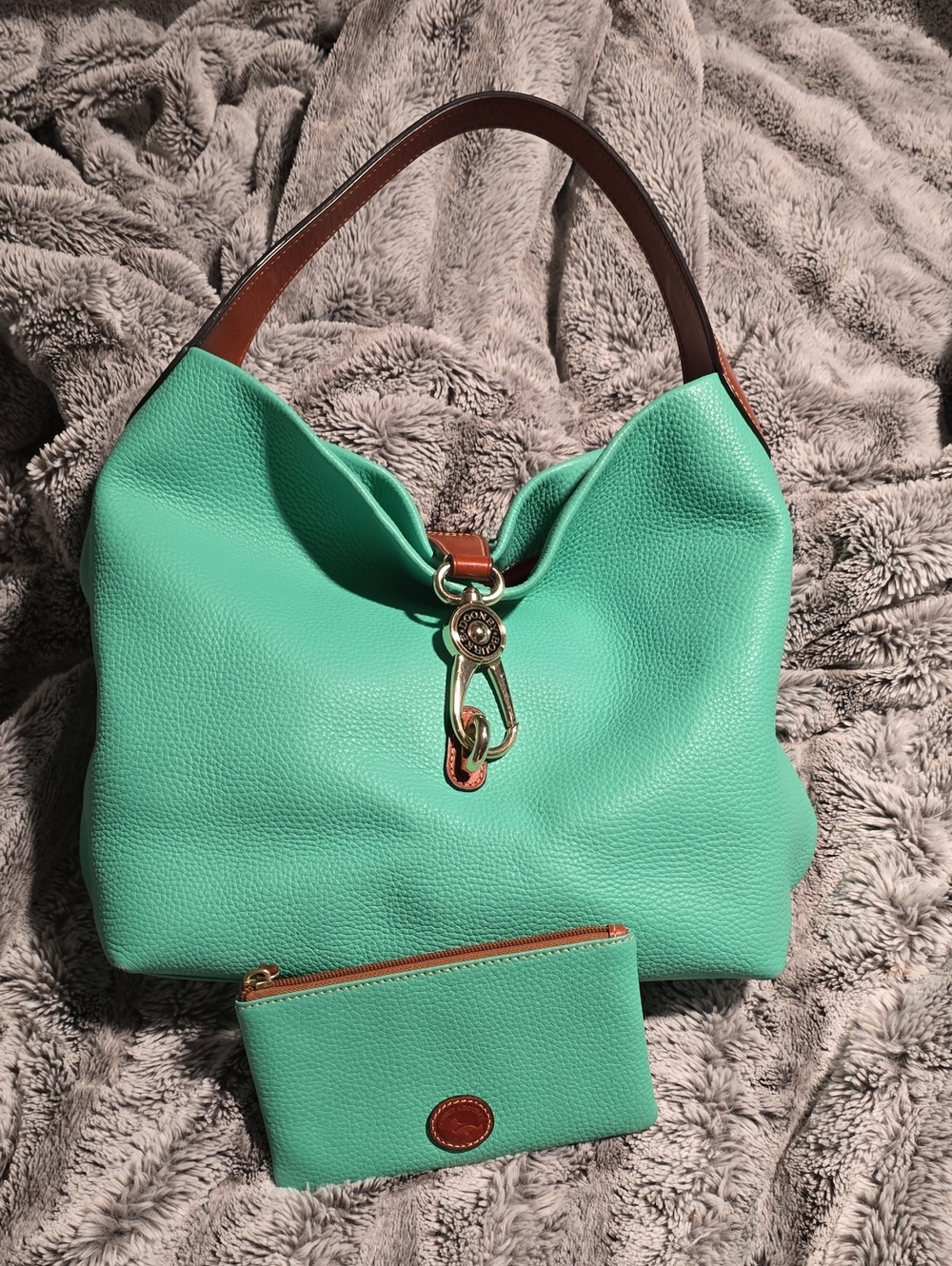 Dooney & Bourke Mint Green Pebbled Leather Shoulder Bag with Wristlet